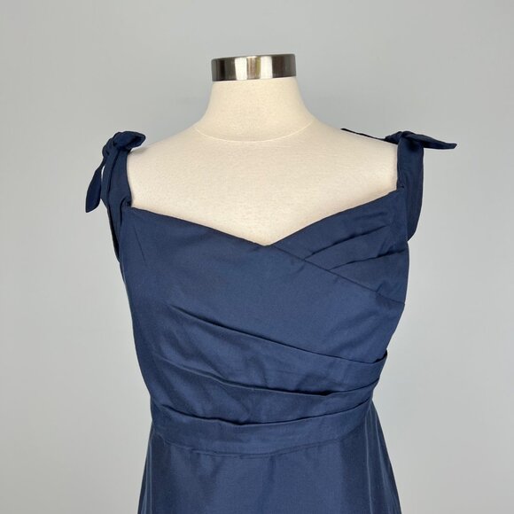 J Crew Womens Off Shoulder Faille Dress Tie Bow Straps Navy Blue G3469 size 14 - Picture 4 of 15